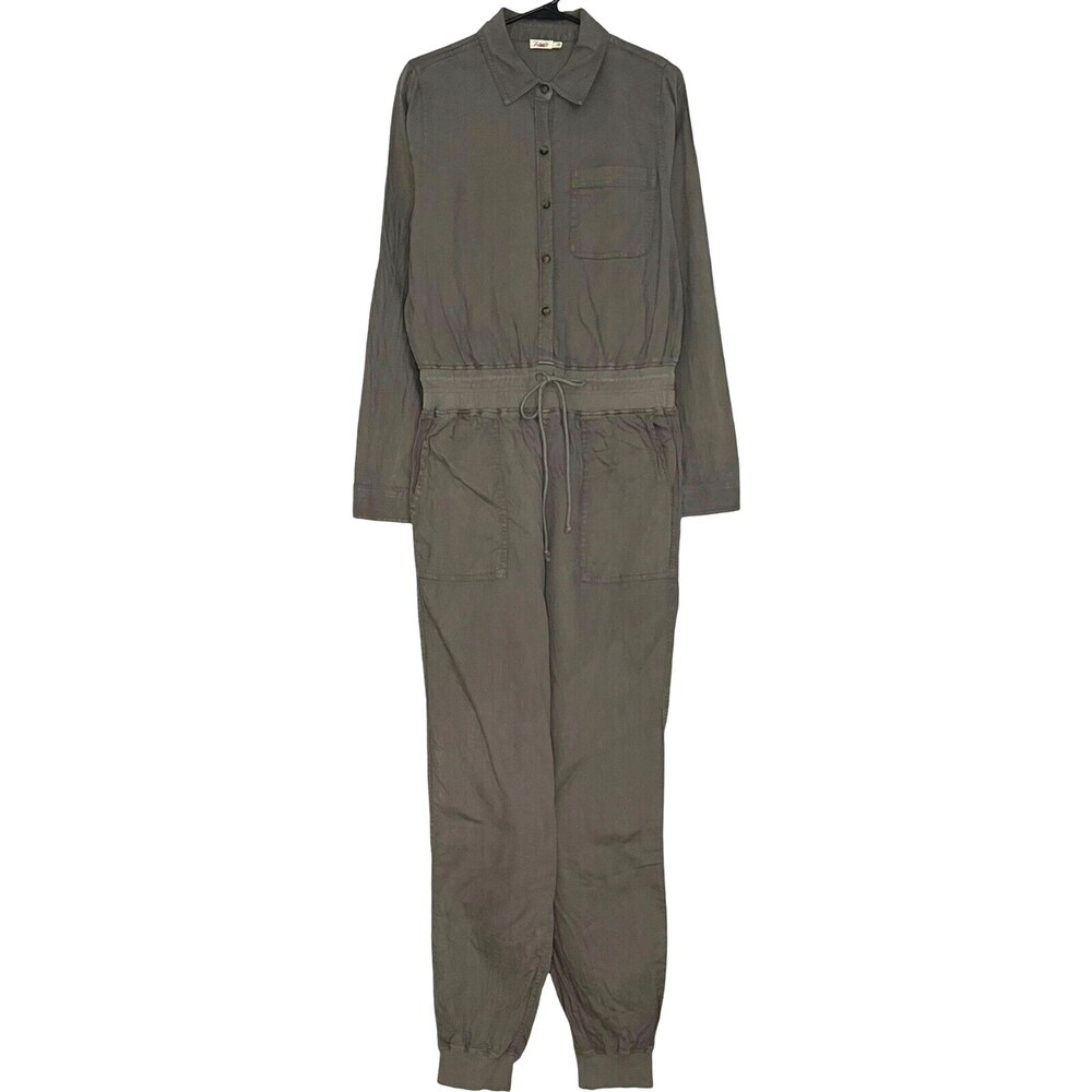Faherty Arlie Day Jumpsuit Womens Small Surplus Green Gray Linen Jogger Casual